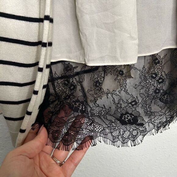 Neiman Marcus Women’s Cashmere Wool Silk Striped Open Front Lace Cardigan Size S - Picture 7 of 15